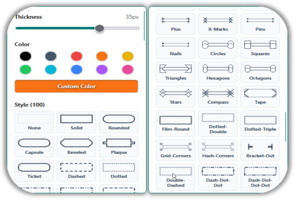 Customisation options in the dropdown